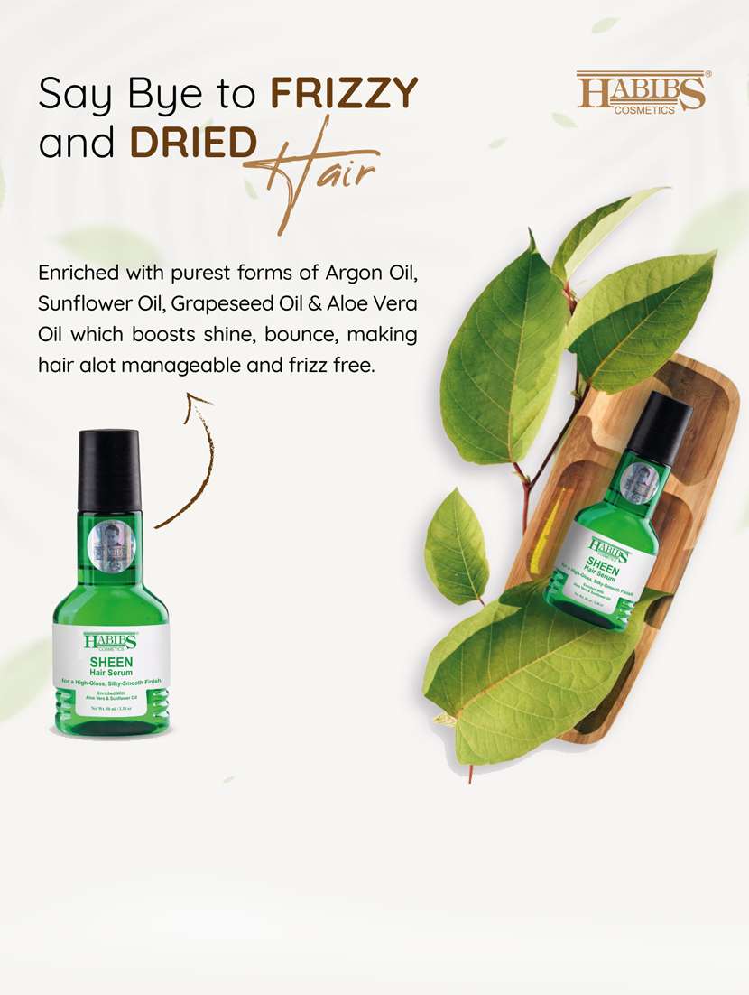 habibs sheen hair serum for smooth anti-frizz high-gloss, silky-smooth finish enriched with aloe vera & sunflower oil 50 ml - 20866173 -  Standard Image - 3