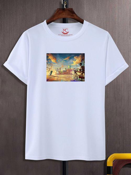 unisex white graphic printed t-shirt - 20866216 -  Standard Image - 0