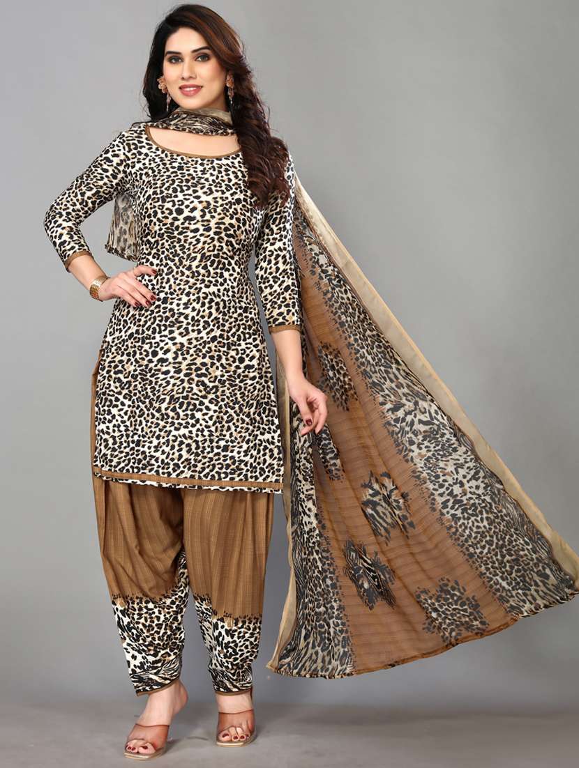 women white animal print unstitched suits