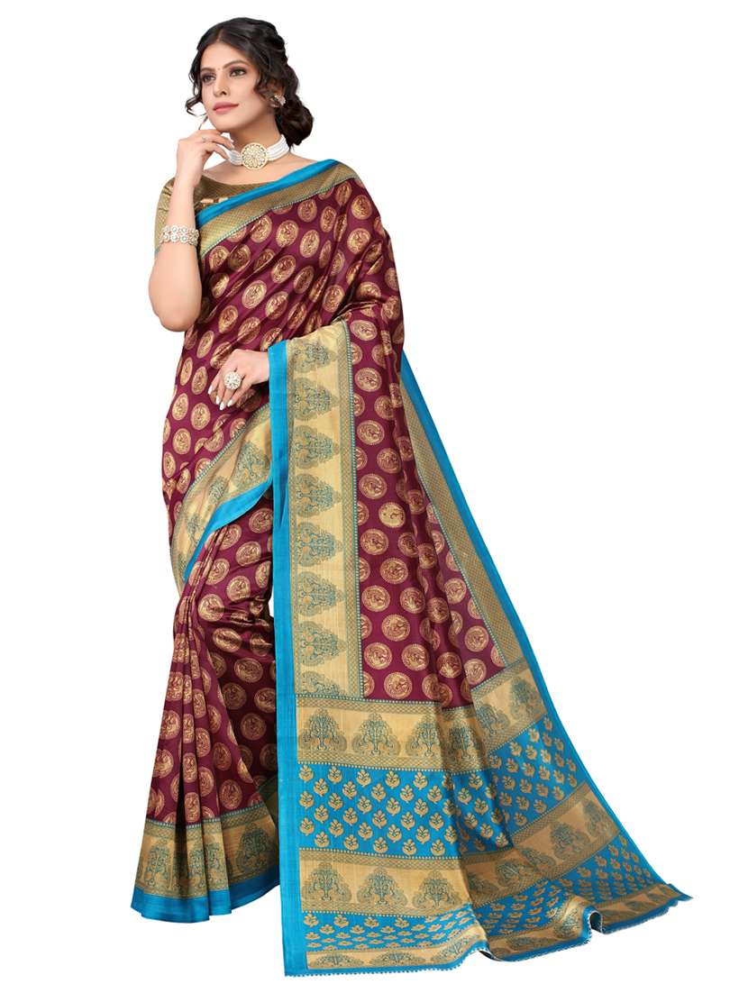 women printed bordered saree with blouse