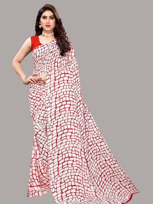 women orange geometric printed georgette saree with blouse - 20872994 - Standard Image - 0