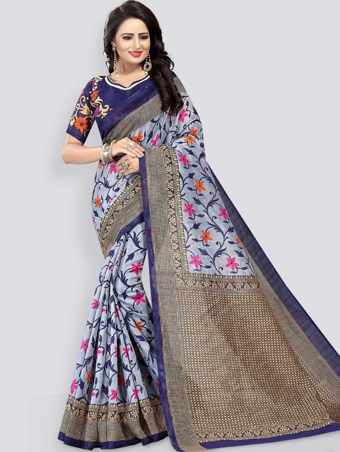 light blue floral printed mysore saree - 20873041 - Zoom Image - 0