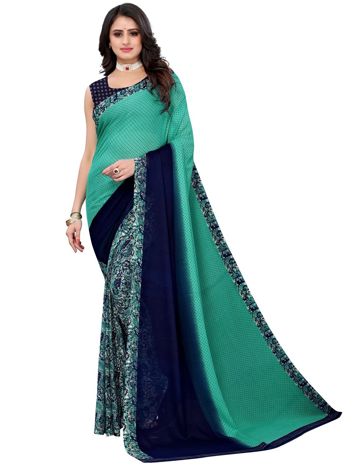 women blue printed georgette saree with blouse - 20873064 - Zoom Image - 0