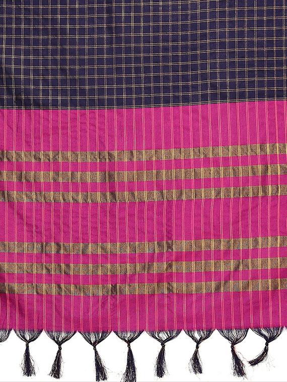 women blue checks chettinadu saree - 20873099 - Standard Image - 3