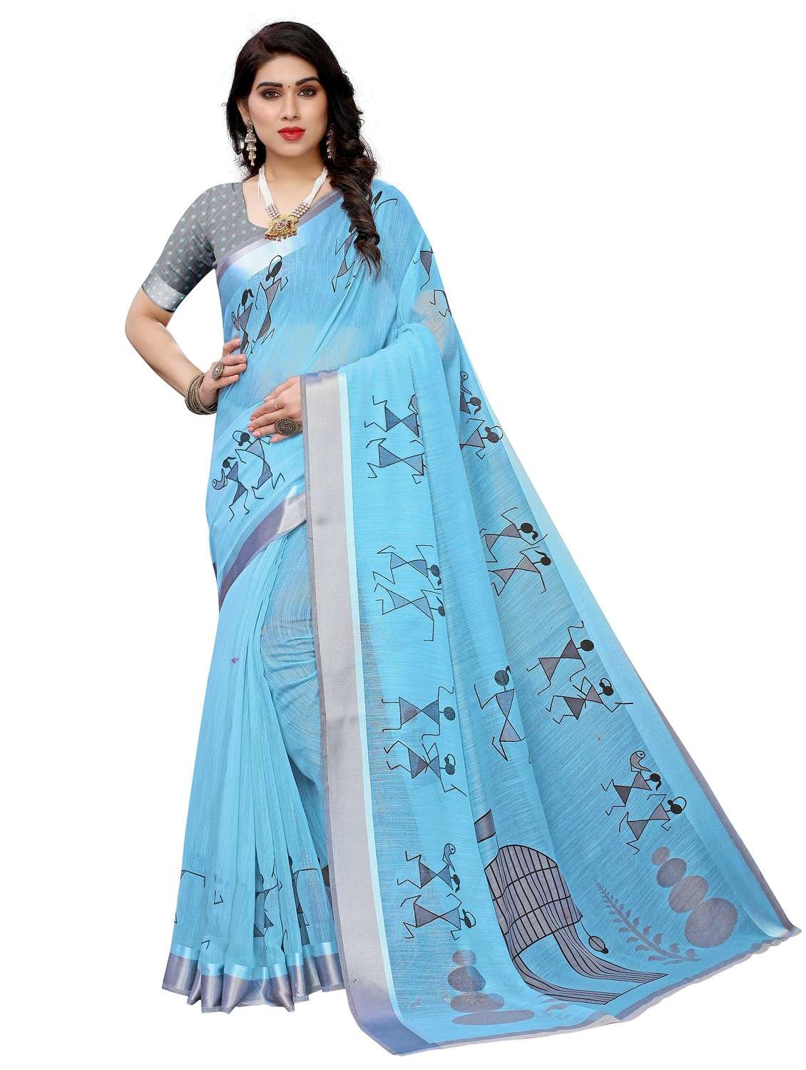 women light blue warli printed saree - 20873112 - Zoom Image - 0