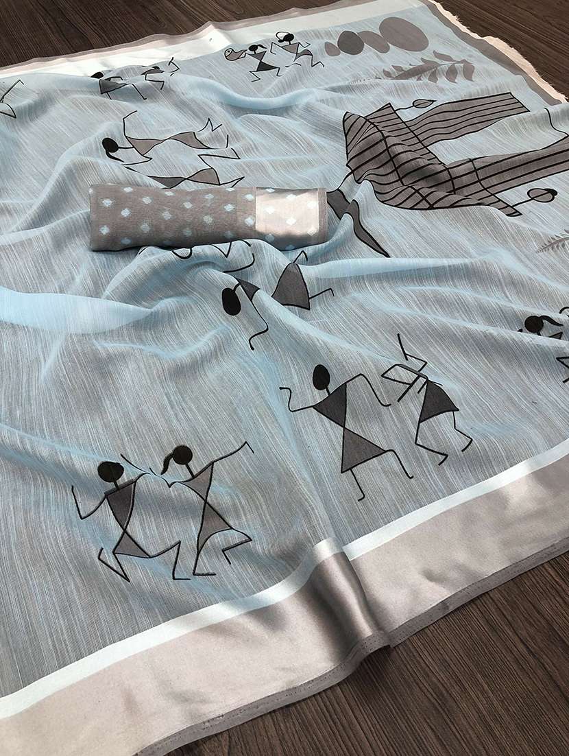 women light blue warli printed saree - 20873112 - Standard Image - 3