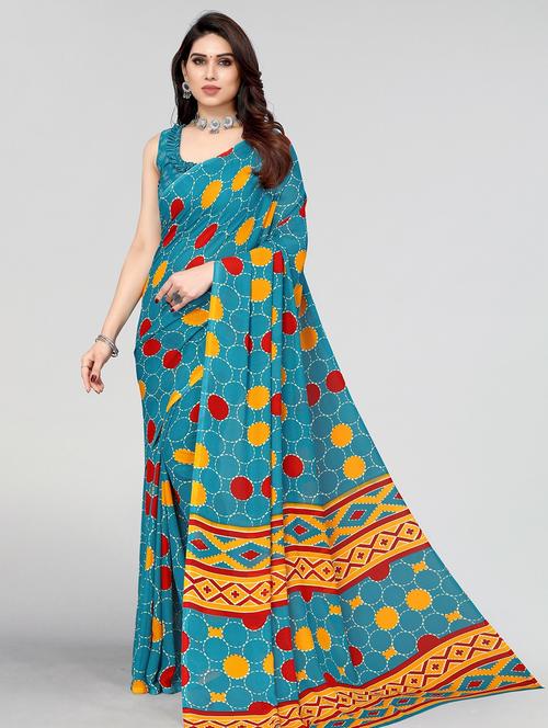 women light blue geometric printed saree with blouse - 20873119 - Standard Image - 0