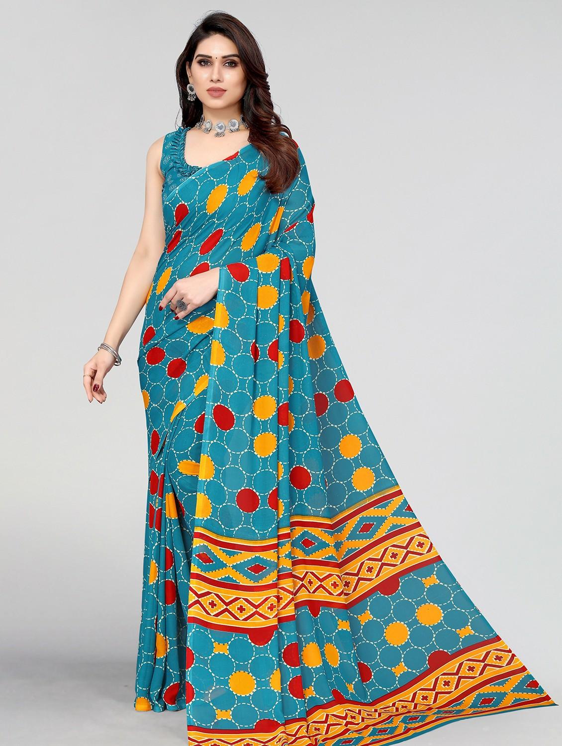 women light blue geometric printed saree with blouse - 20873119 - Zoom Image - 0