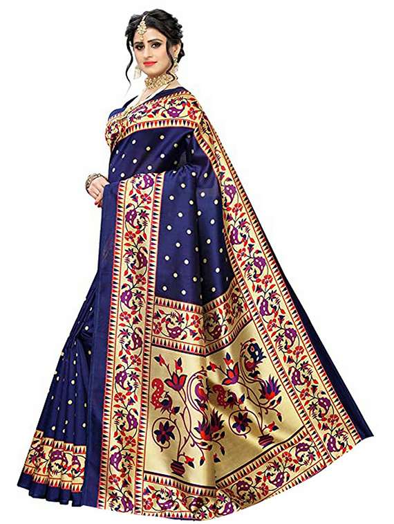 women blue self design paithani saree with blouse