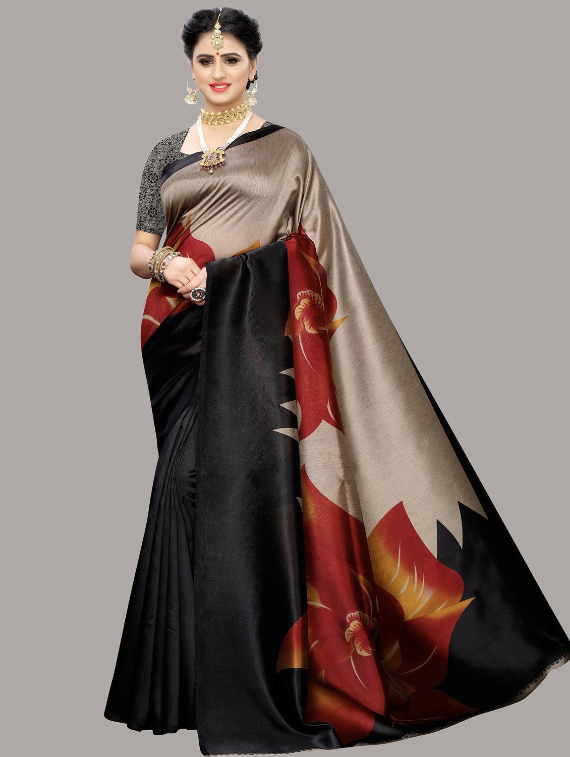 women black floral printed saree with blouse - 20873360 - Zoom Image - 0