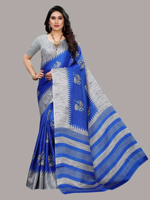 women blue kalamkari printed saree - 20873441 -  Standard Image - 0
