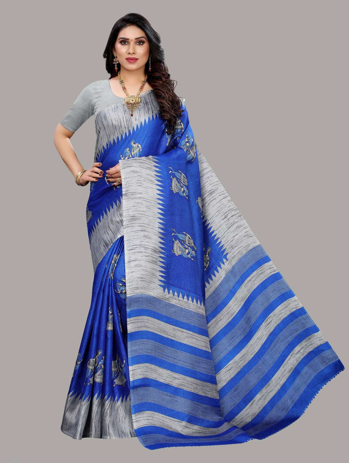 women blue kalamkari printed saree - 20873441 -  Zoom Image - 0