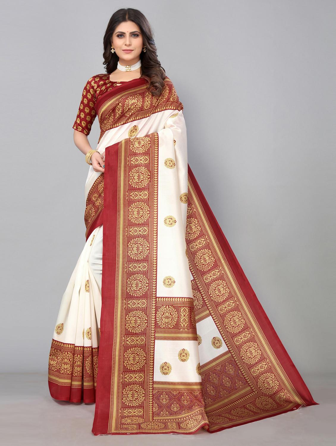 women white printed bordered saree with blouse - 20873544 - Zoom Image - 0