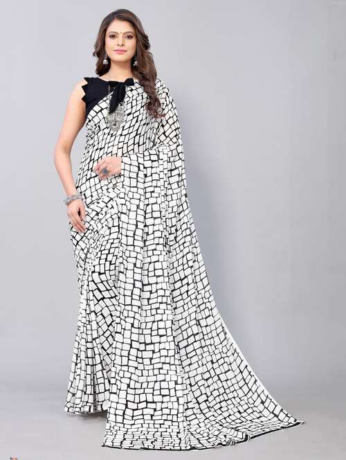 women white geometric printed saree with blouse - 20873610 - Standard Image - 0