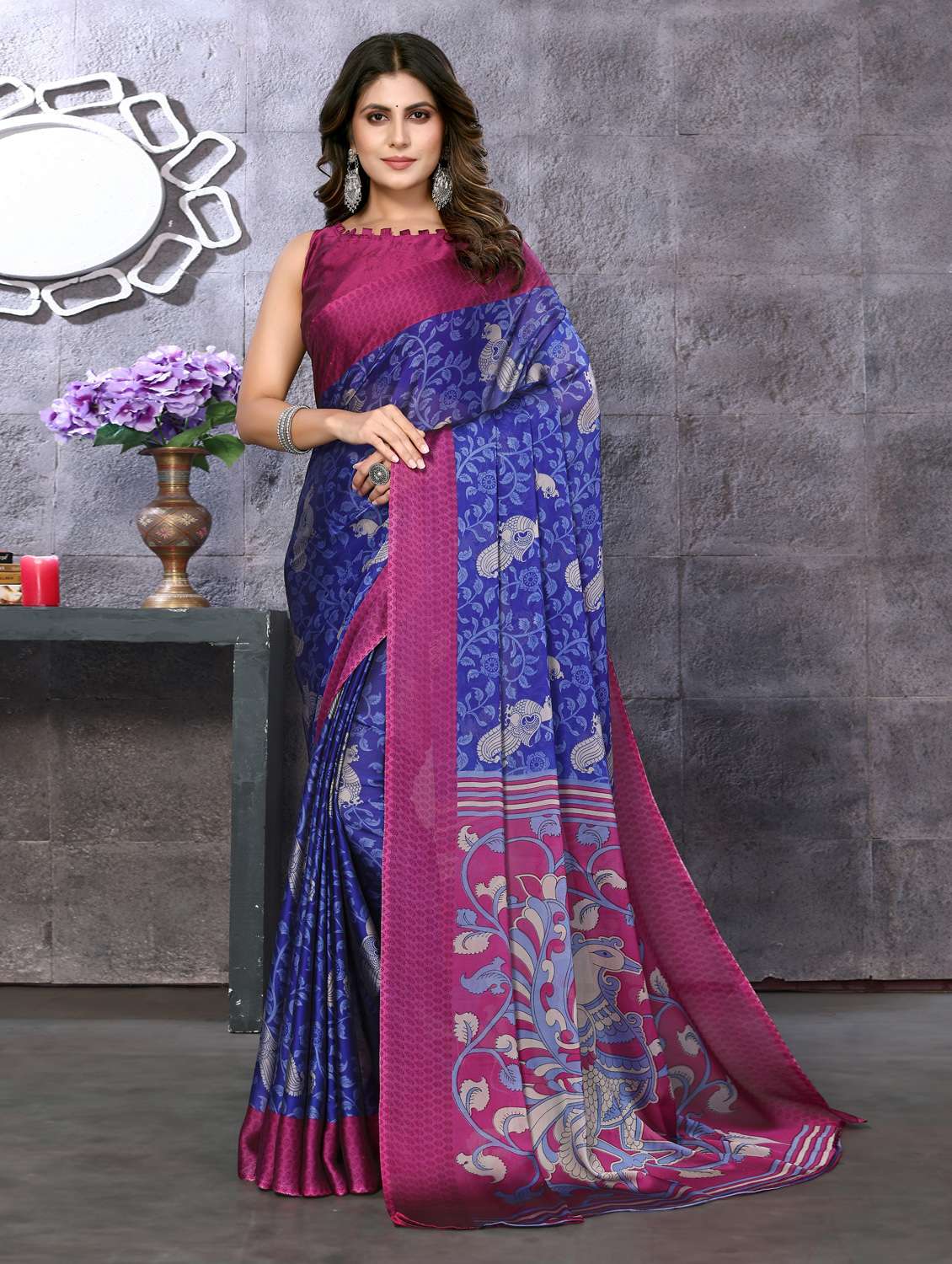 women printed saree with blouse