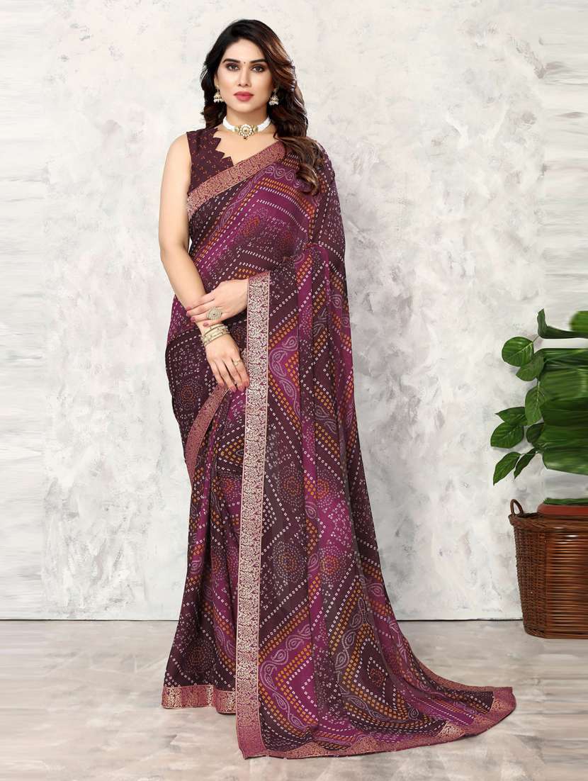 purple bandhani print georgette saree with blouse