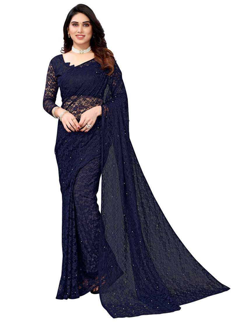 women navy blue embellished saree with blouse - 20873897 -  Zoom Image - 0