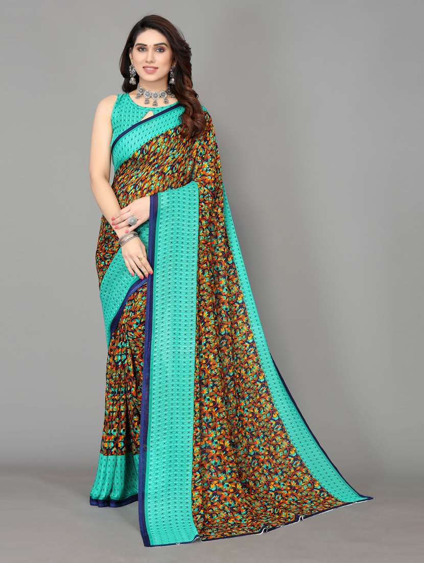 women multi color floral printed saree with blouse
