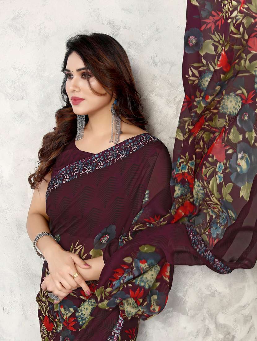women purple floral printed saree with blouse - 20874082 -  Standard Image - 3