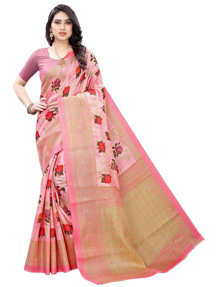 women floral printed bordered saree with blouse