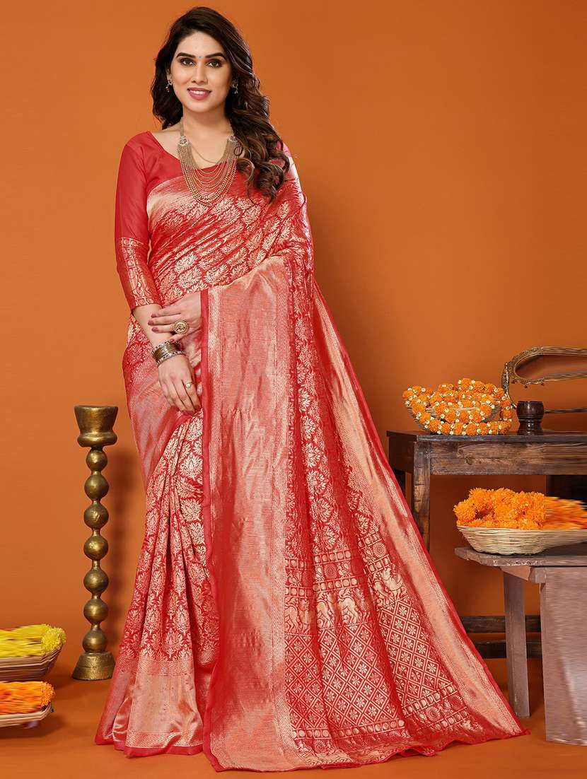 women zari work kanjivaram saree with blouse