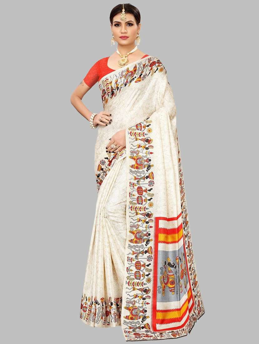 women white warli printed saree with blouse
