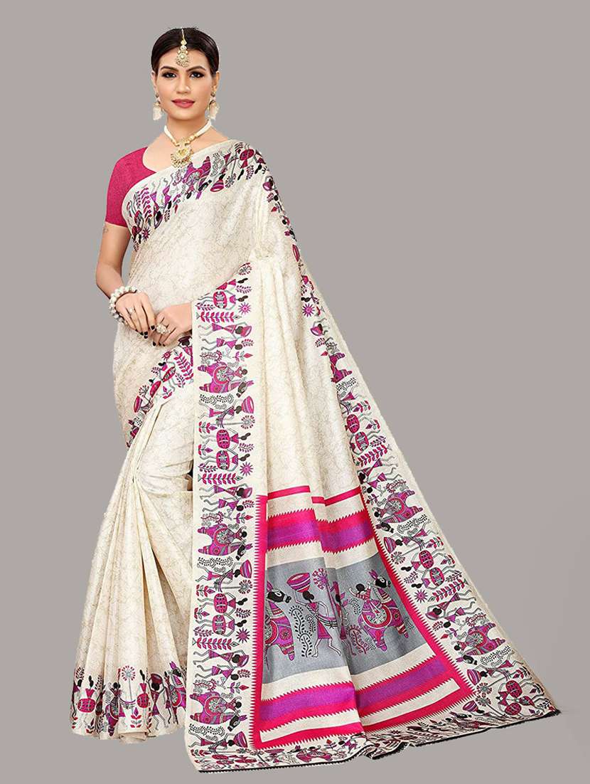 women white warli printed saree with blouse