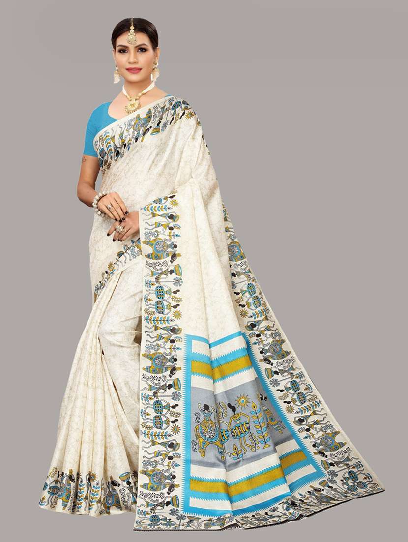 women off-white printed bordered saree with blouse