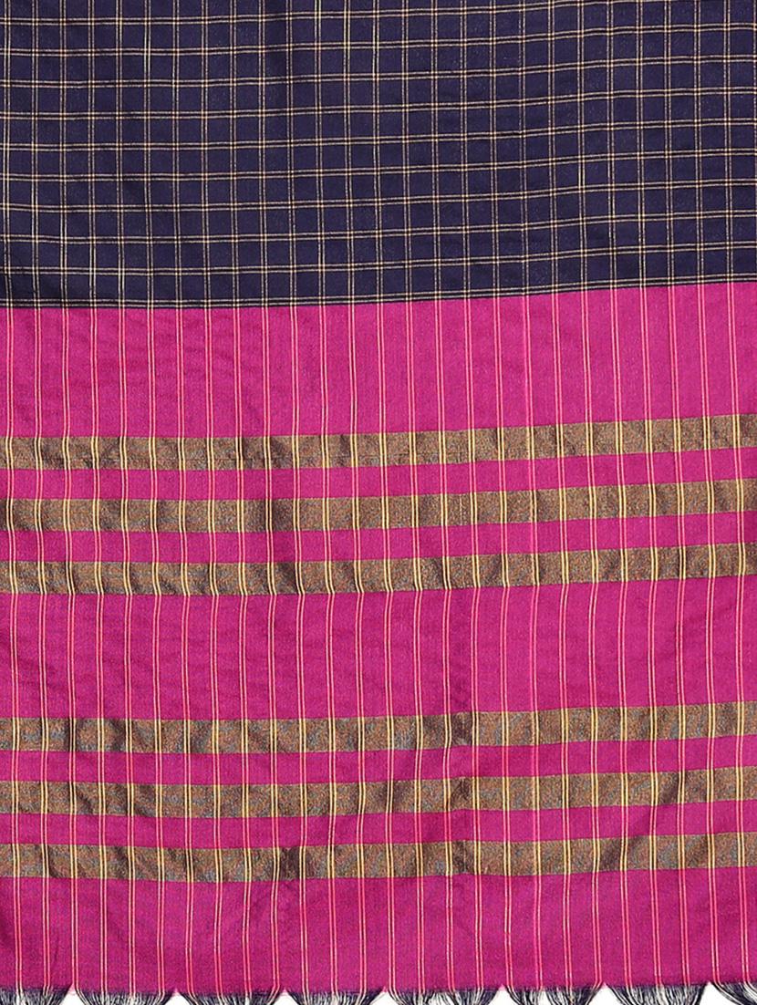 women blue checks chettinadu saree with blouse - 20874152 - Standard Image - 3