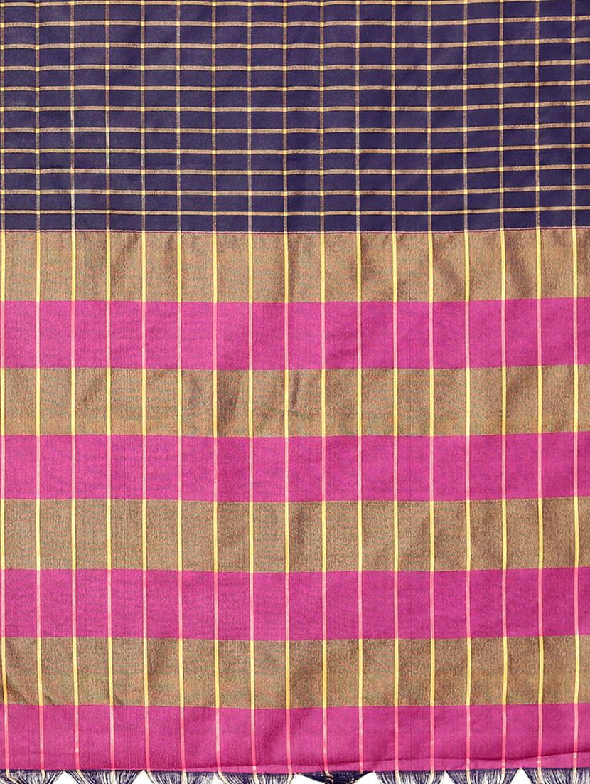 women blue checks chettinadu saree with blouse - 20874153 - Standard Image - 3