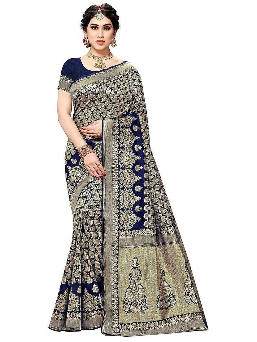 navy blue banarasi saree with blouse