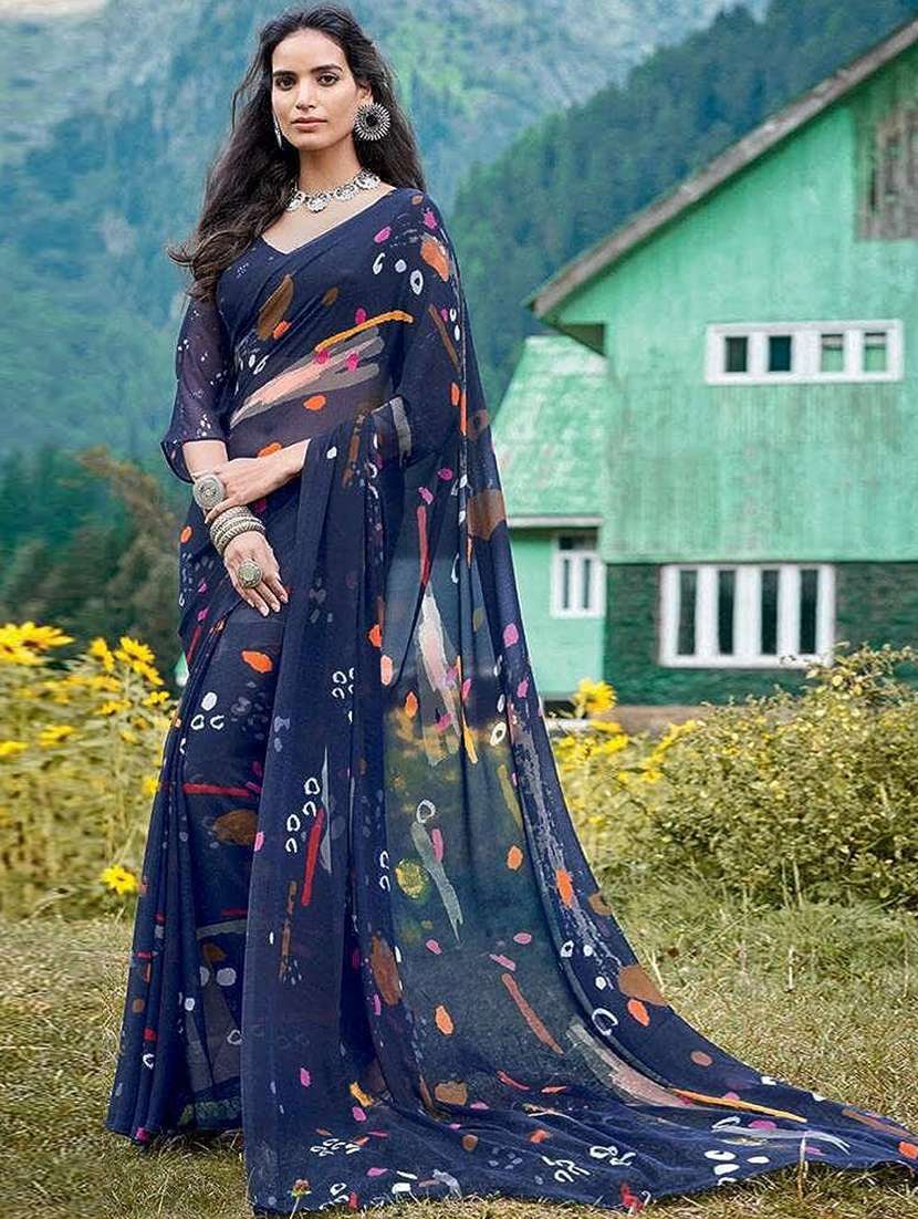 women printed georgette saree with blouse