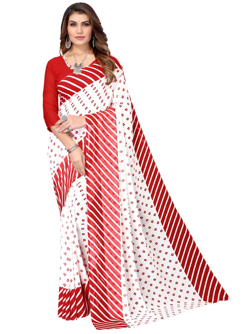 women printed bordered saree with blouse