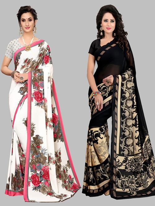 pack of 2 multi colored printed saree - 20874957 - Standard Image - 0