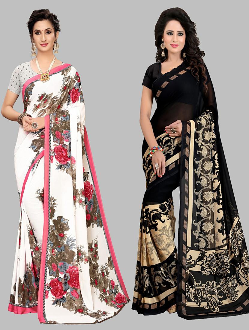 pack of 2 multi colored printed saree - 20874957 - Zoom Image - 0