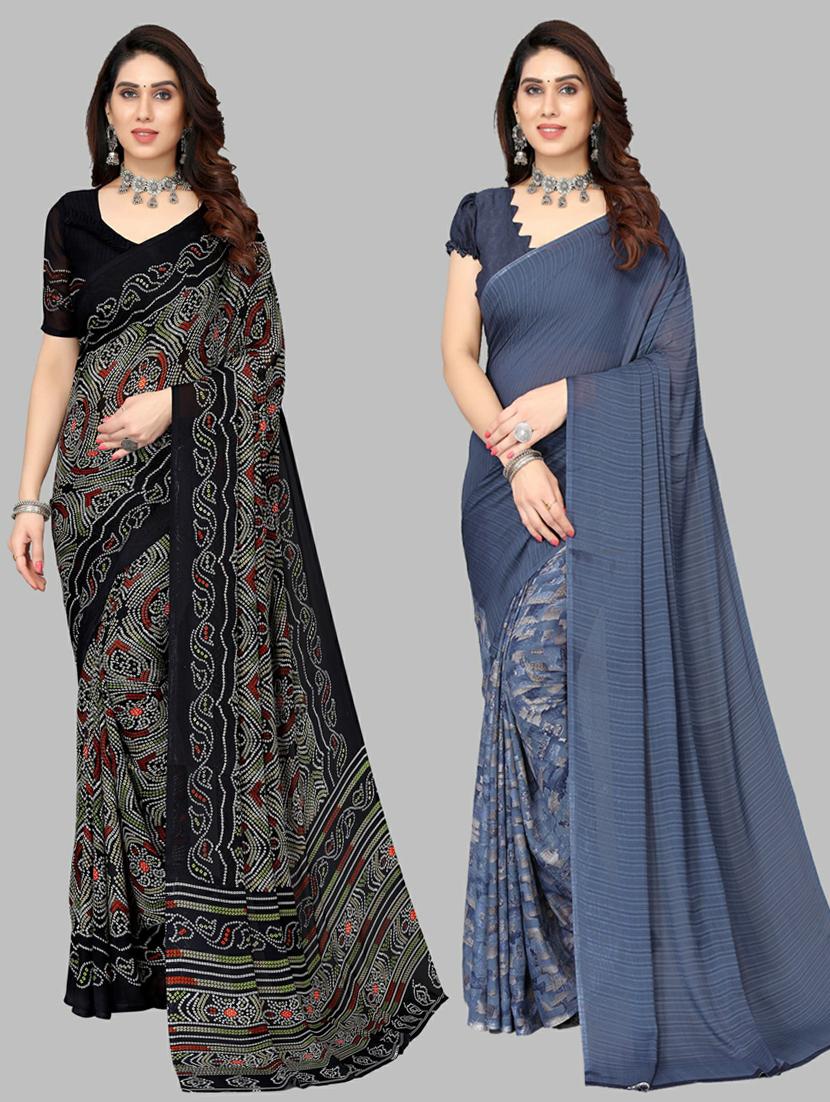 pack of 2 multi colored printed saree with blouse - 20874964 -  Zoom Image - 0