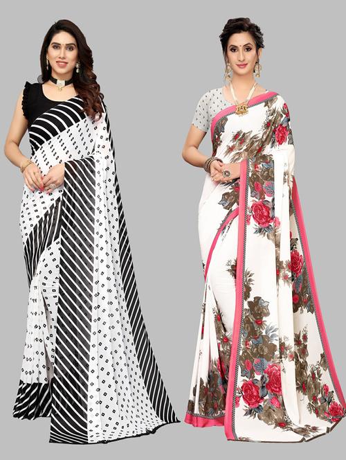 pack of 2 multi colored combo saree with blouse - 20874983 - Standard Image - 0