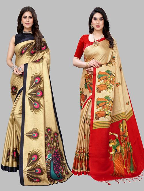 pack of 2 multi colored combo saree with blouse - 20874986 -  Standard Image - 0