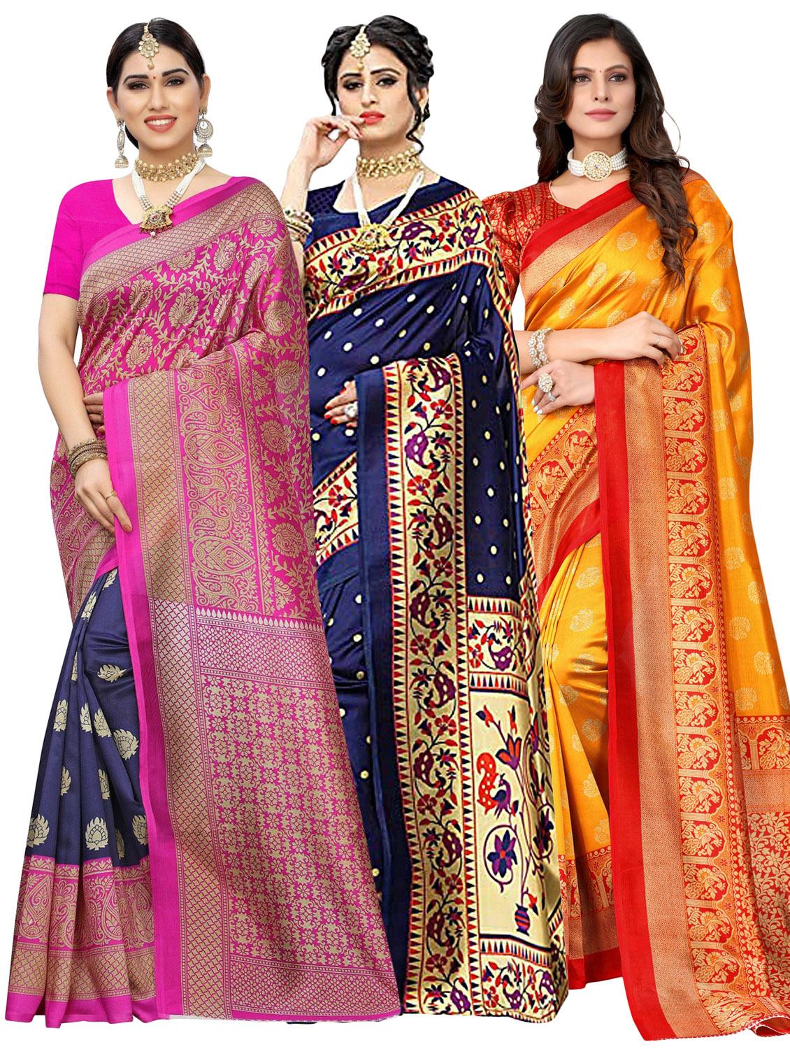 pack of 3 multi colored combo saree with blouse - 20875559 - Zoom Image - 0