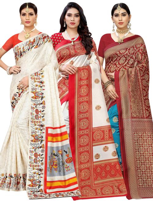 pack of 3 multi colored combo saree with blouse - 20875649 - Standard Image - 0