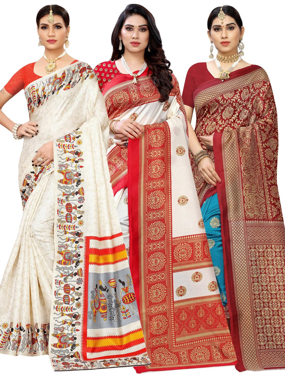 pack of 3 multi colored combo saree with blouse - 20875649 - Zoom Image - 0