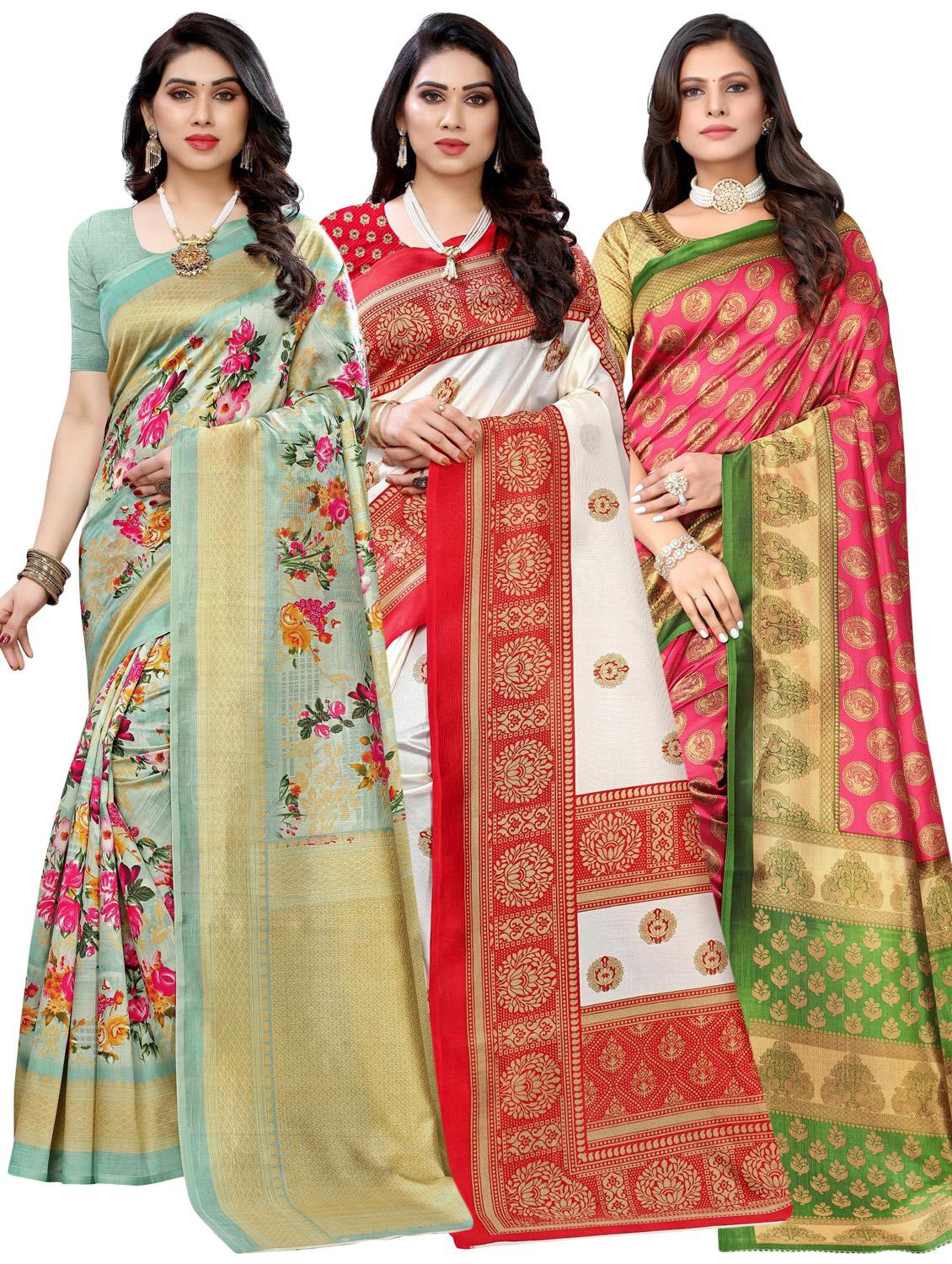 pack of 3 multi colored combo saree with blouse - 20875651 -  Zoom Image - 0