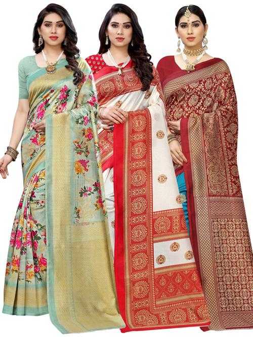pack of 3 multi colored combo saree with blouse - 20875656 - Standard Image - 0