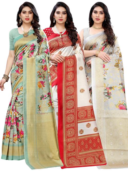 pack of 3 multi colored combo saree with blouse - 20875660 - Standard Image - 0
