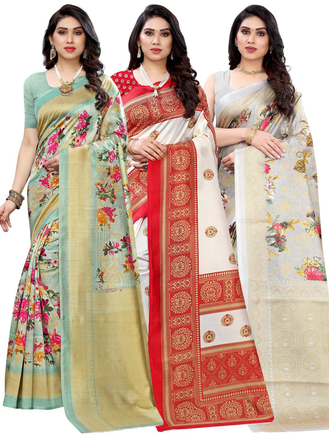 pack of 3 multi colored combo saree with blouse - 20875660 - Zoom Image - 0