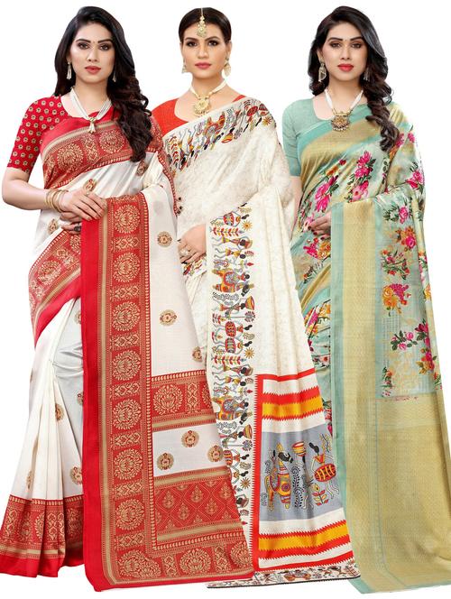 pack of 3 multi colored combo saree with blouse - 20875663 -  Standard Image - 0