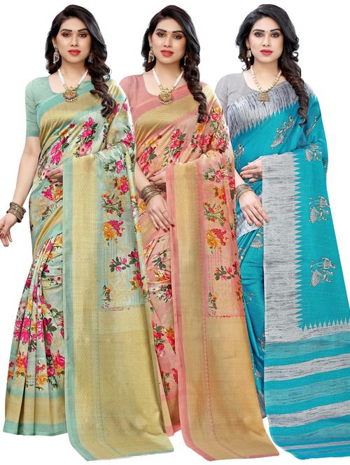 pack of 3 multi colored combo saree with blouse - 20875668 - Standard Image - 0
