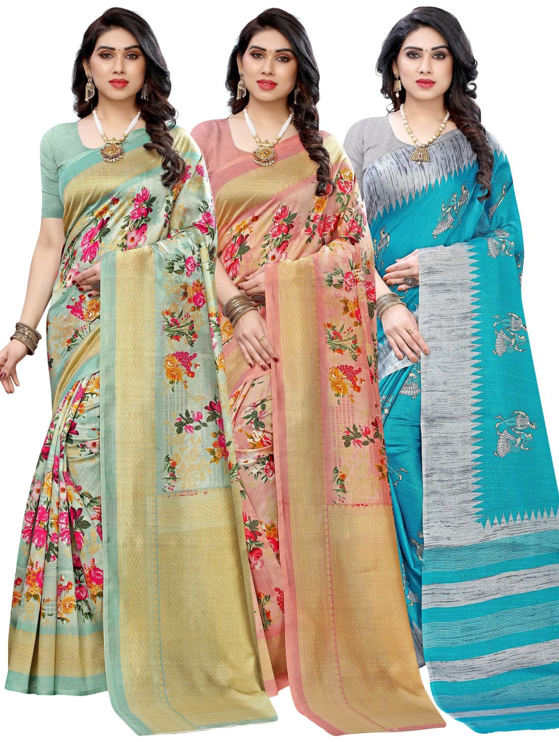 pack of 3 multi colored combo saree with blouse - 20875668 - Zoom Image - 0