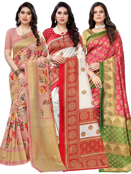 pack of 3 multi colored combo saree - 20875674 - Standard Image - 0