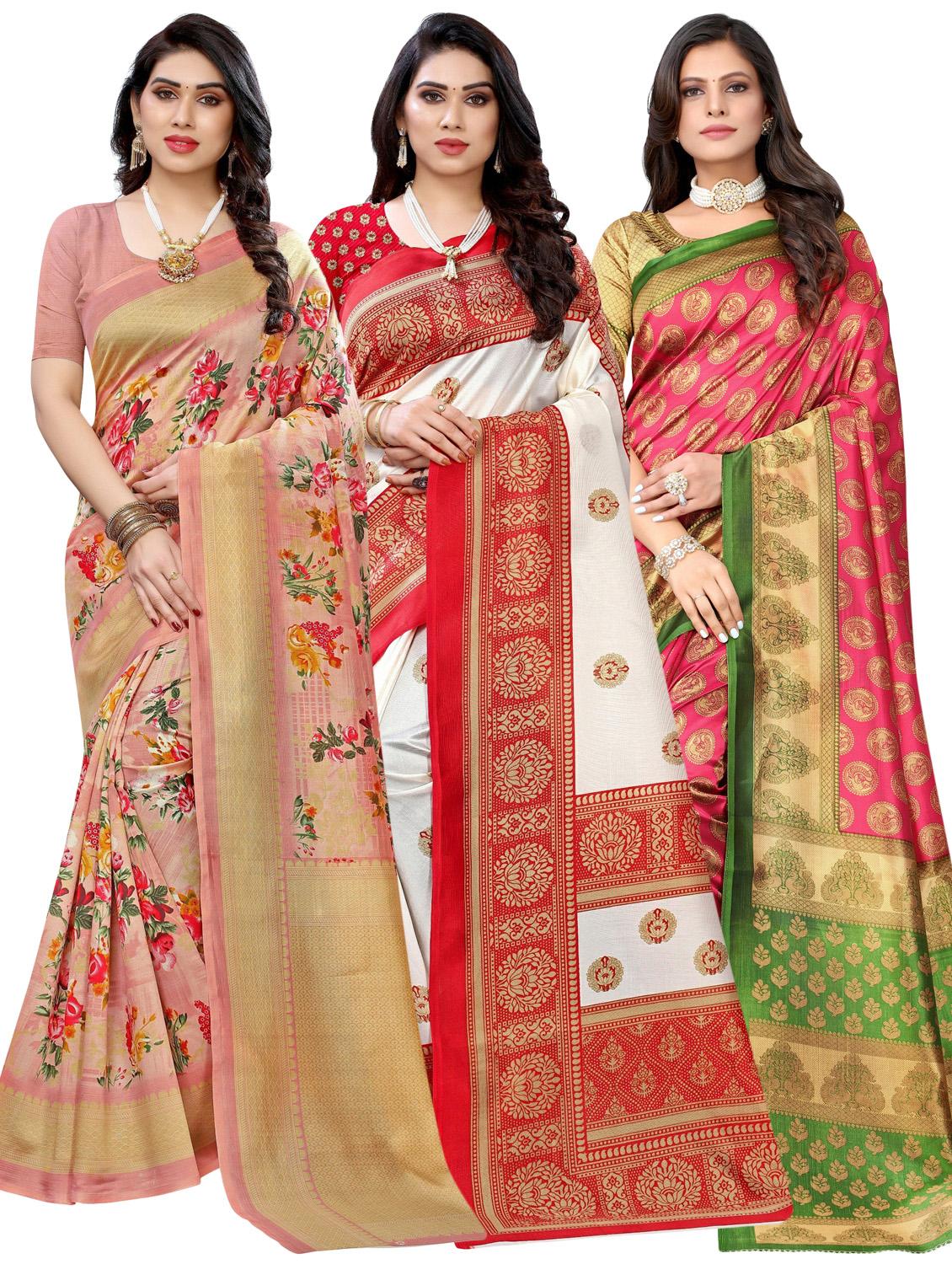 pack of 3 multi colored combo saree - 20875674 - Zoom Image - 0